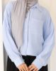 Picture of sky blue cropped crinkled shirt